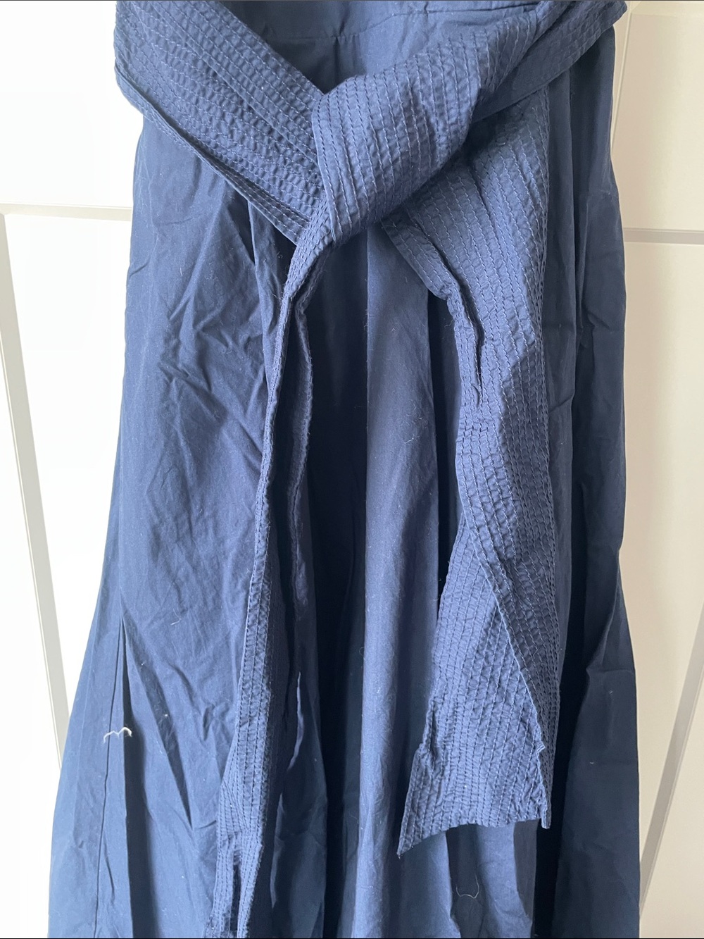 Sleeveless Navy Maxi Dress with Waist Tie and Eyelet Hem - Picture 7 of 8